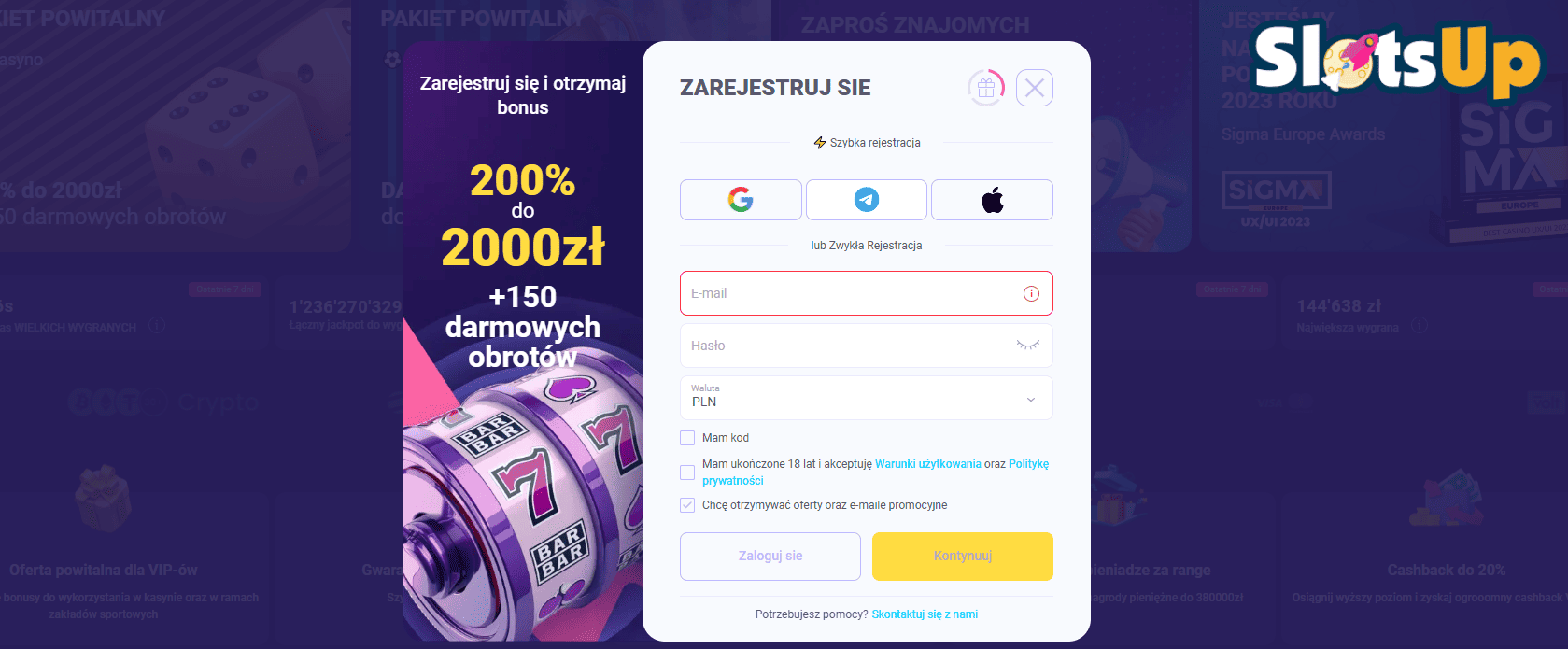 LalaBet Rejestracja w kasynie online krok 2