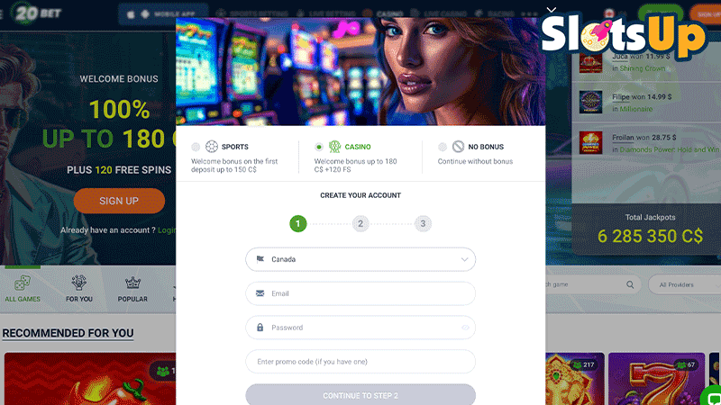 20bet casino login step 2